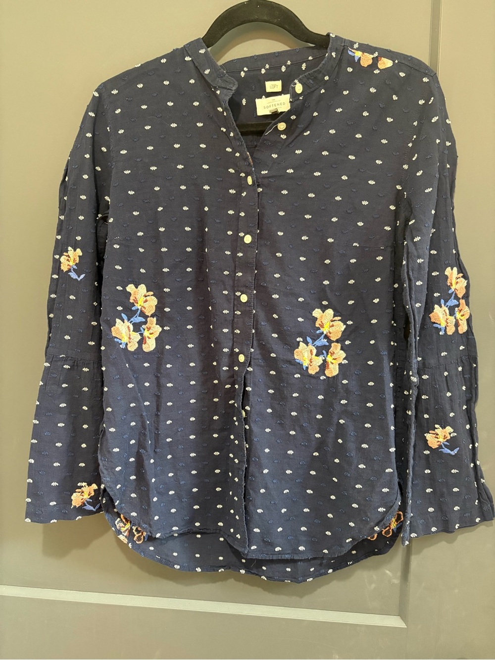 LOFT Navy Blue Printed Button-Up Top